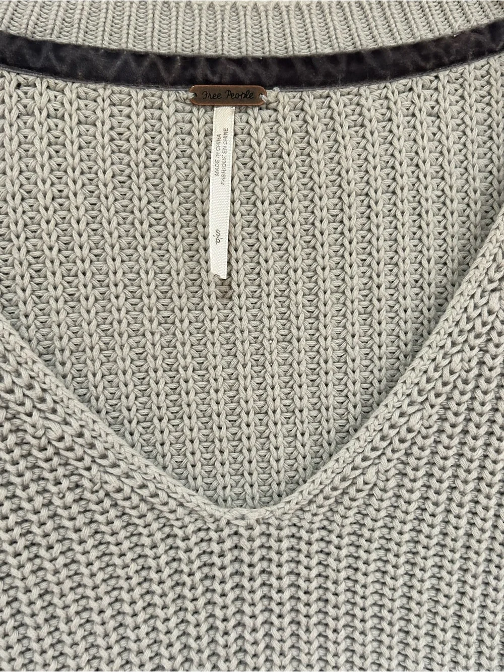 Free People Damsel Gray Pullover V Neck Knit Sweater with Bell Sleeves, Size S